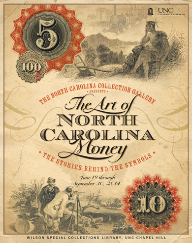Exhibition poster with illustrations seen on currency