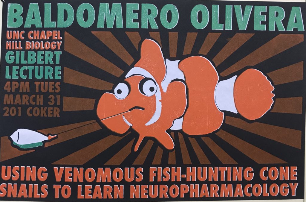 A poster made by biology professor Bob Goldstein advertising for a lecture on UNC's campus.