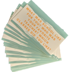 Stack of printed oral history question cards