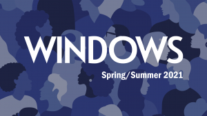 white text on background of blue people's profiles that says: Windows Spring/Summer 2021