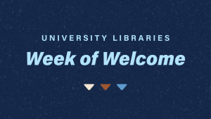 Text on dark blue background: "University Libraries Week of Welcome"