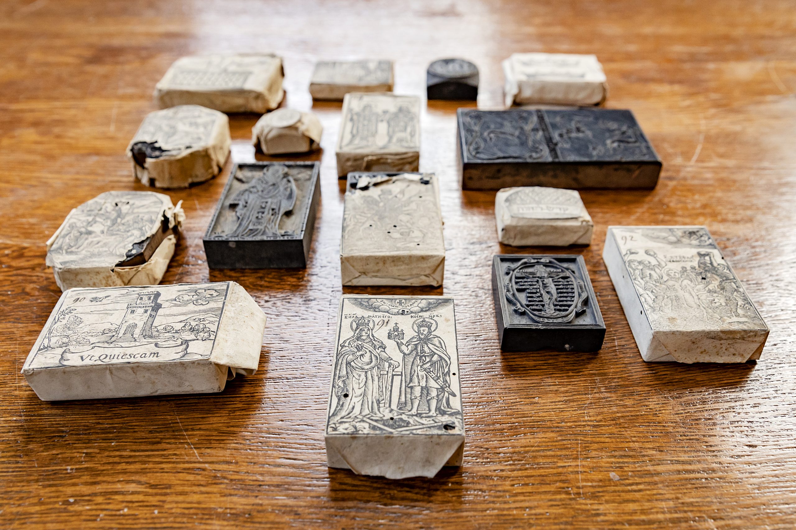 A selection of woordcut printing blocks from the recently acquired 900 woodcut printing block collection