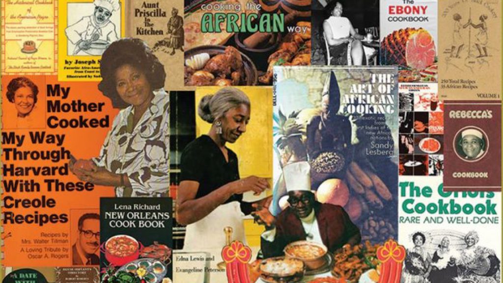 Collage of magazine cutouts featuring diasporic recipes/traditions