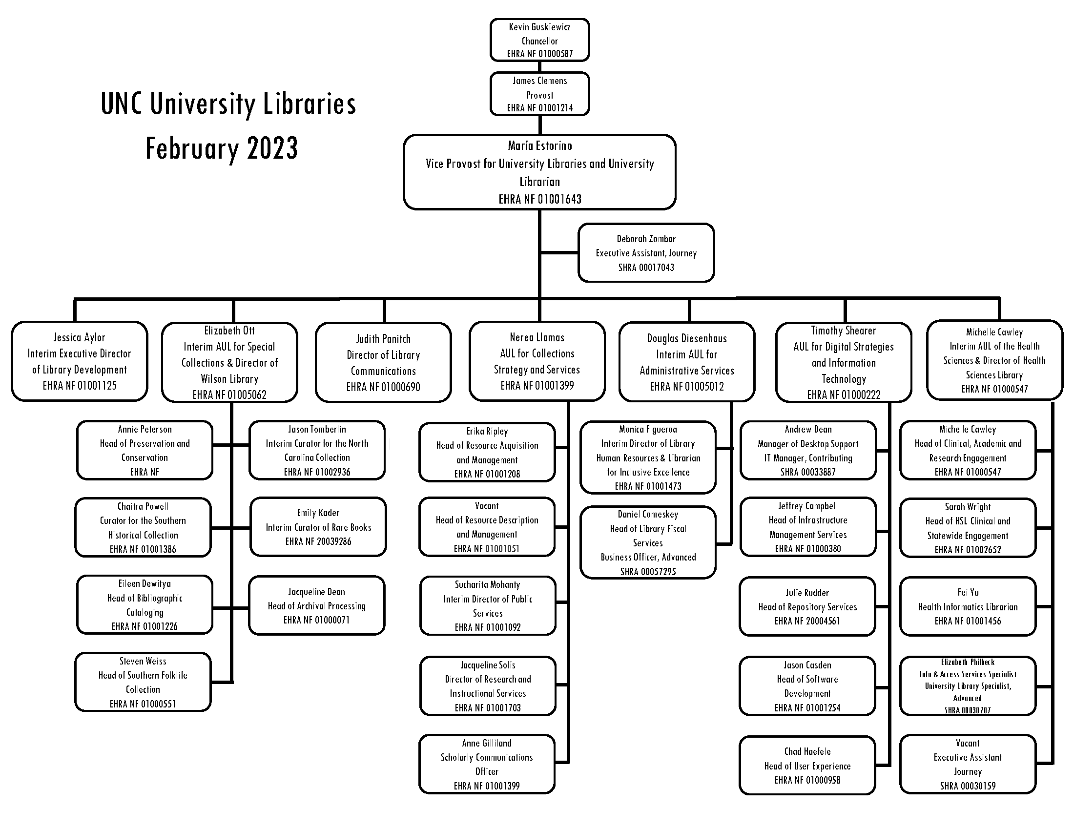 chart of reporting structure within the Libraries. See the text description link for more information.