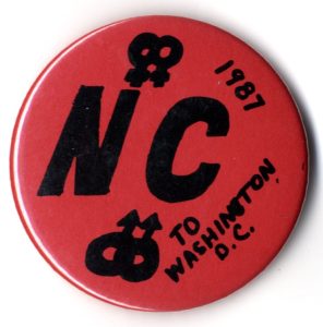 Button that reads "NC, 1984, To Washington DC."